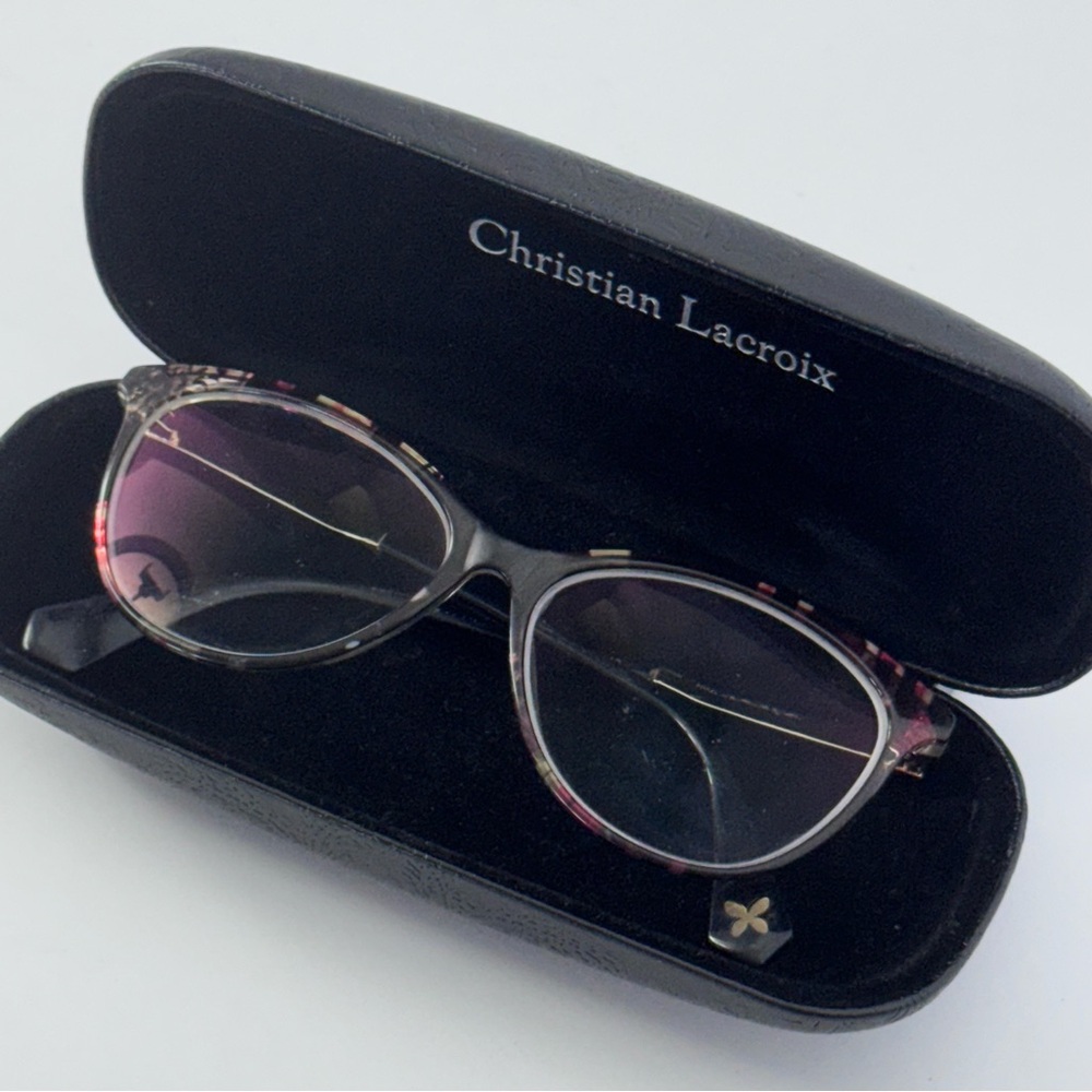 Christian Lacroix Tortoise Eyeglass Frames Prescription Faux Leather Hard Case